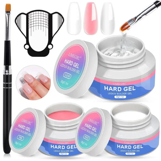 Kit Gel d'Extension pour Ongles - 3 Pièces avec Formes et Brosse - Manucure - shop