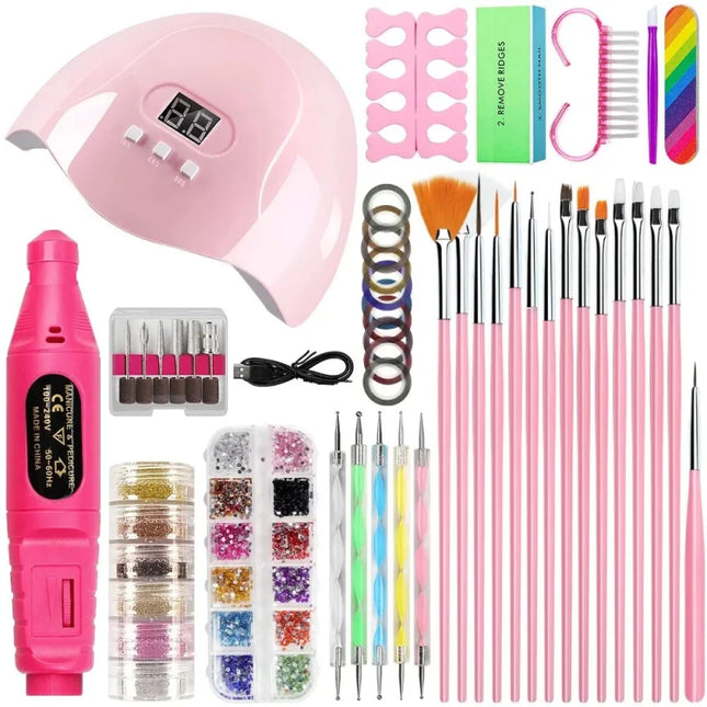 Kit Manucure Complet : Perceuse + Lampe UV + Poudre Paillettes - 12 Pièces - Manucure - shop